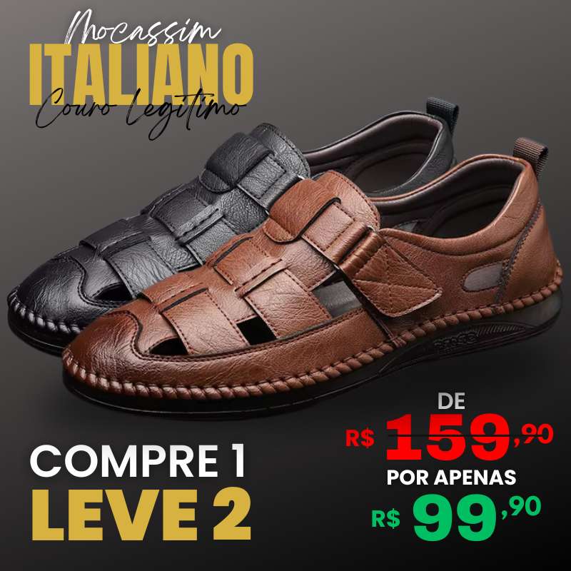 [COMPRE 1 LEVE 2] Mocassim Ortopédico Italiano de Couro Legitimo